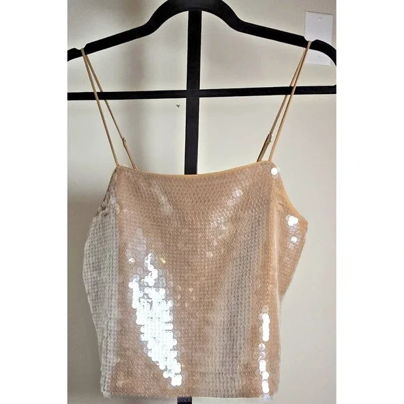 Madewell Women's Small Cami Beige Tank Top Sequined Fallen Timber Lined Sparkle‎ - Picture 5 of 16